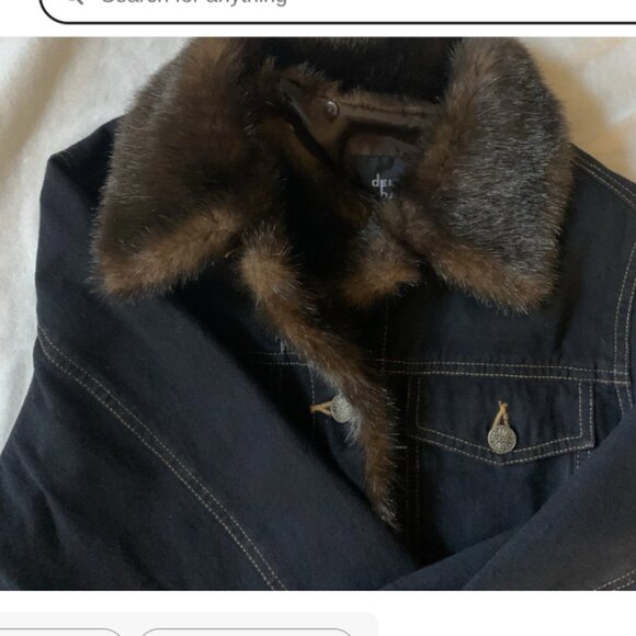 Dennis Basso Dark Blue Denim Jean Jacket w/ Removable Faux Fur Vest NWOT Sz L - Picture 11 of 15